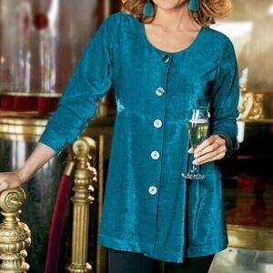 Soft Surroundings Womens Fiona Babydoll Top Size S Button Dark Romantic Boho